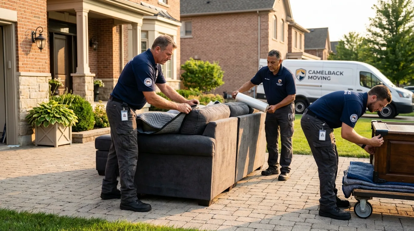 Large estate moving crew wrapping furniture in Rosenberg, TX