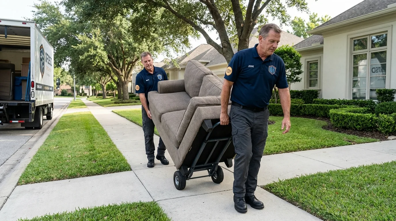 Local residential moving crew loading furniture in Rosenberg, TX