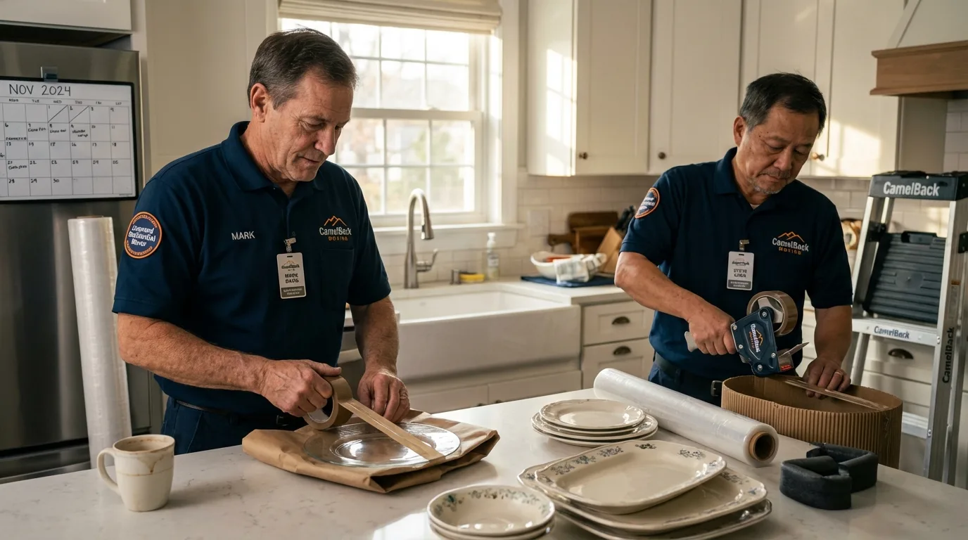 Professional crew packing kitchen dishware in Rosenberg, TX