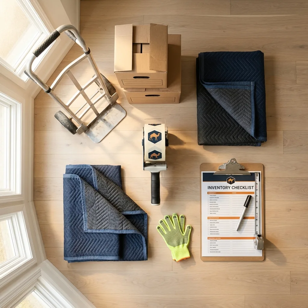 Professional moving supplies and packing materials layout for Rosenberg residential relocations